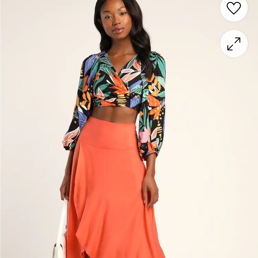 O'Neil Ambrosio bright Orange High-waist Low Maxi flowy Skirt slit